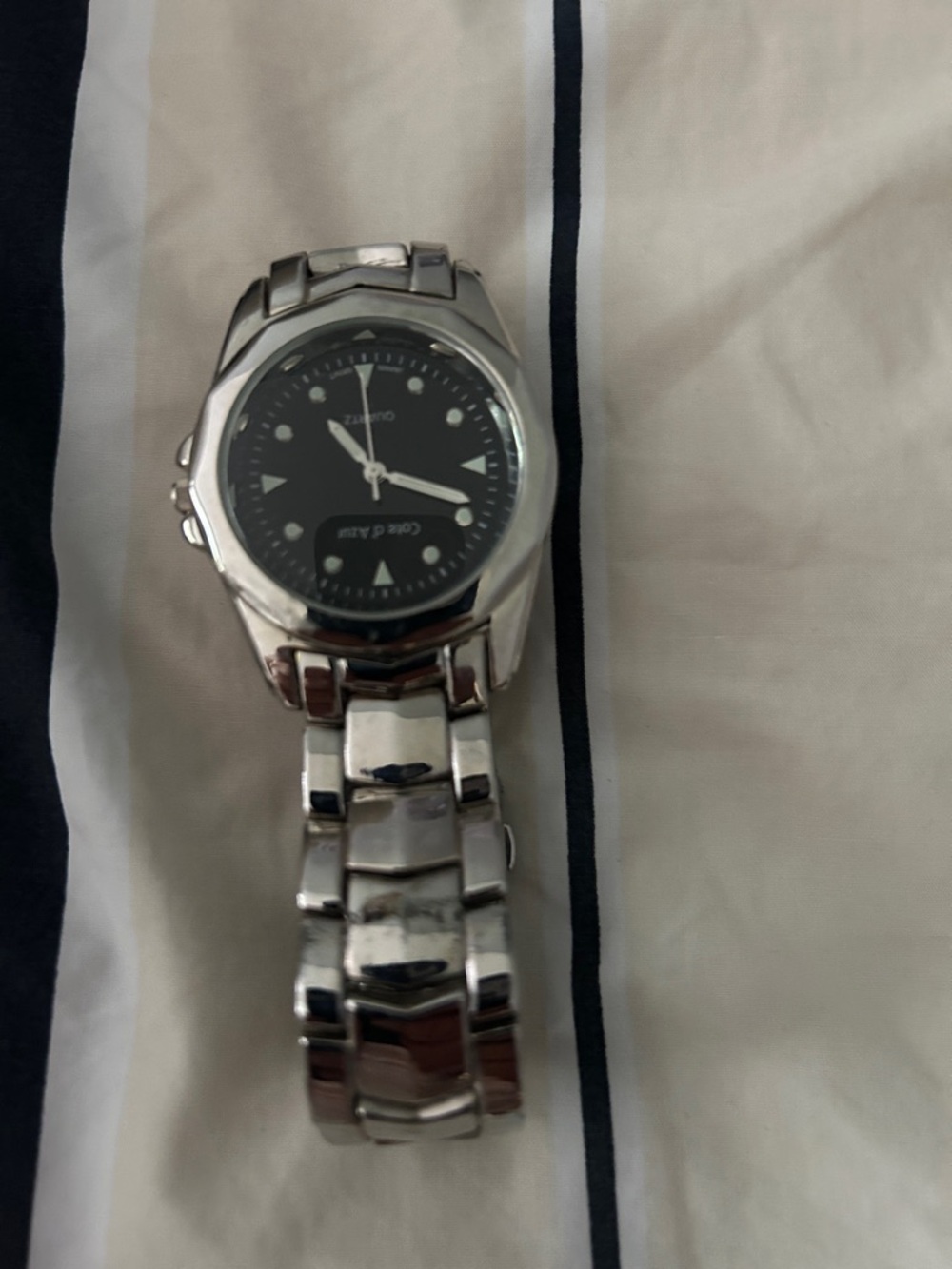 Men's Stainless Steel Silver Watch with Black Dial